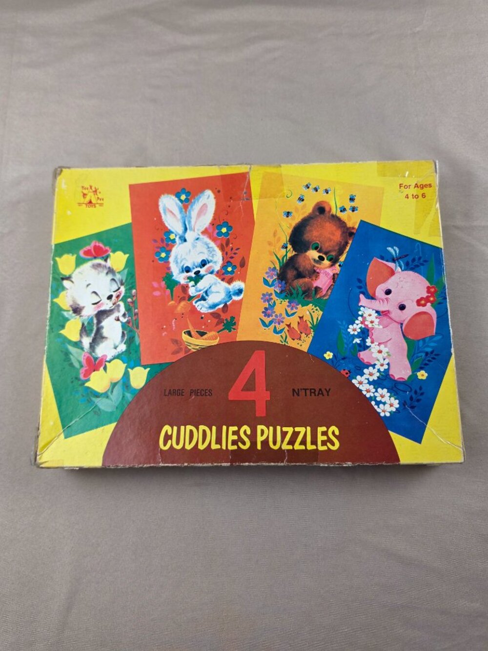 Vtg Baby Animals Tray Frame Puzzles Children/Kids Lot of 4 60's USA Large Pieces